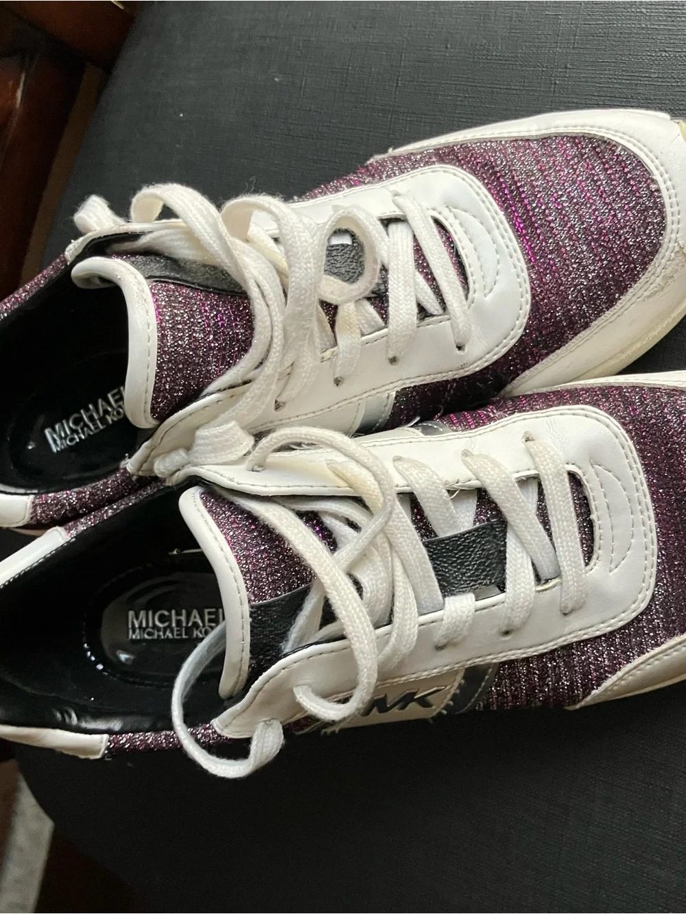 Michael Kors Burgundy Glitter Lace-Up Sneakers with White Trim